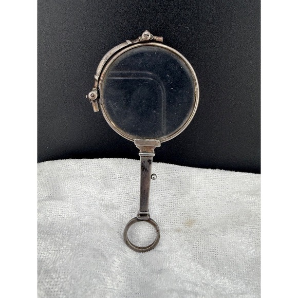 Vintage Lorgnette Opera Glasses Silver Tone Push Button Open Signed